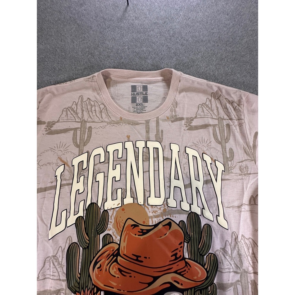 Hustle Gang Mens Legendary‎ Skull Cowboy Hat Desert Graphic T-Shirt Sand 2XL NEW